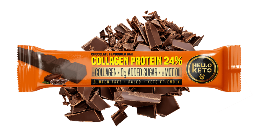 Hello Keto collagen protein chocolate ketogen protein bar with collagen and mct oil